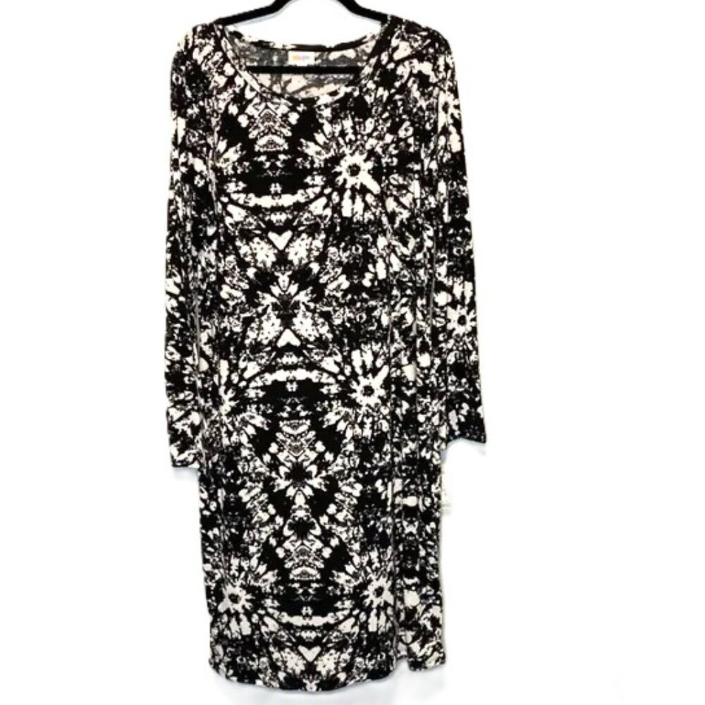 Tie Dye Black White Boho Sheath Dress 3XL LuLaRoe Debbie Long Sleeve Bodycon